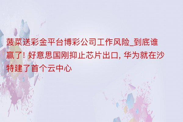 菠菜送彩金平台博彩公司工作风险_到底谁赢了! 好意思国刚抑止芯片出口, 华为就在沙特建了首个云中心