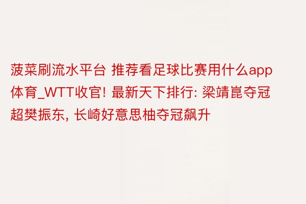 菠菜刷流水平台 推荐看足球比赛用什么app体育_WTT收官! 最新天下排行: 梁靖崑夺冠超樊振东, 长崎好意思柚夺冠飙升