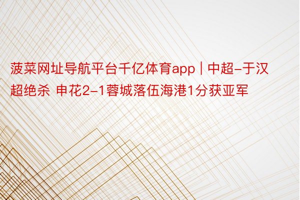 菠菜网址导航平台千亿体育app | 中超-于汉超绝杀 申花2-1蓉城落伍海港1分获亚军